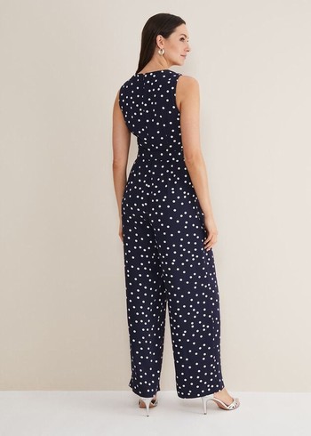 Phase Eight Kenzie Spot Jumpsuit Navy/White Canada | HXDKLA-874